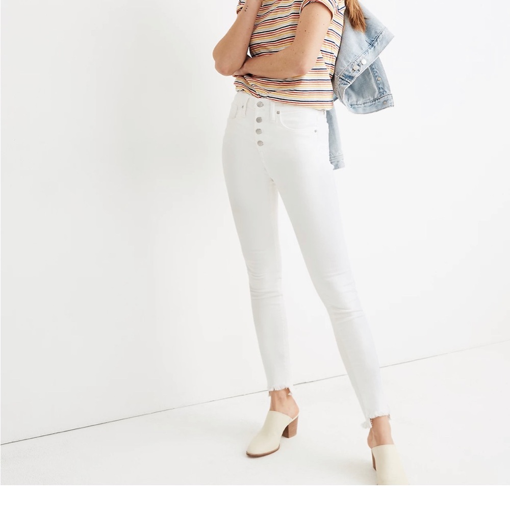 Madewell 10" High-Rise Skinny Jeans in Pure White-Step Hem Edition